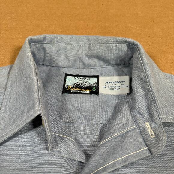 Vintage 70s Blue Chambray Short Sleeve Work Shirt Double Pocket USA Made M - Picture 6 of 8